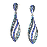 Blues Crystal Rhinestone Swirl Teardrop Earrings